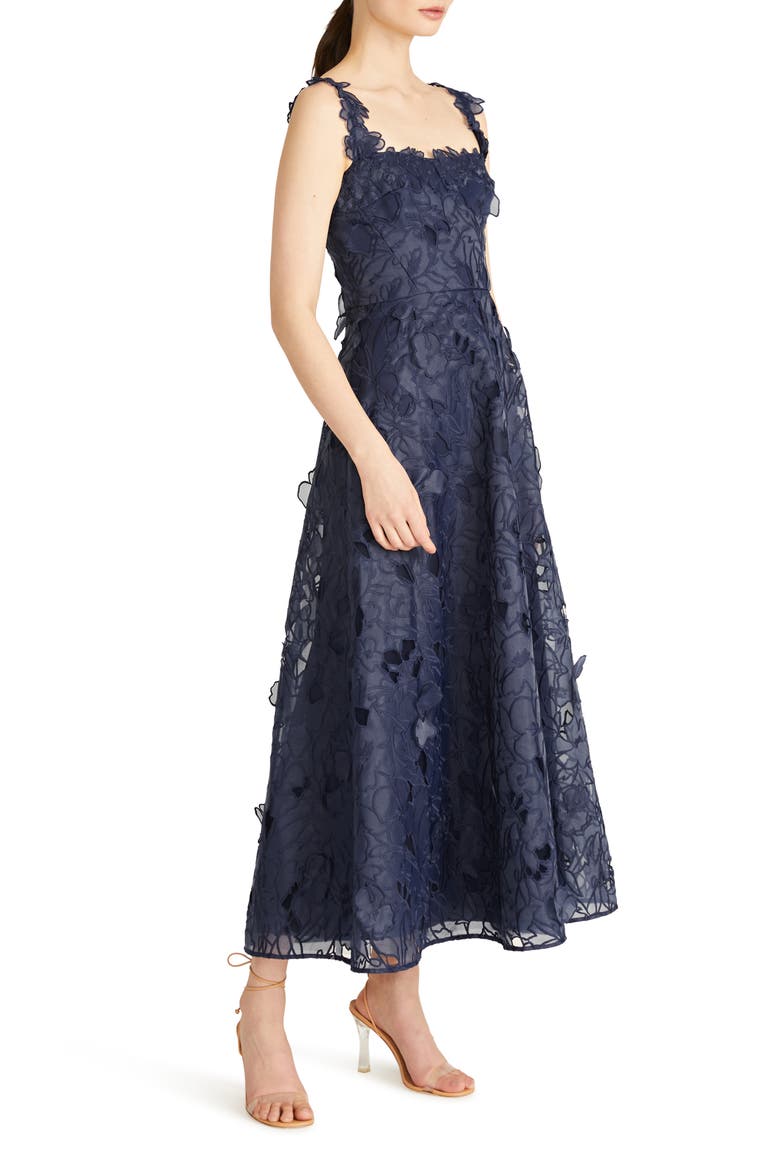 Juliette Embroidered Floral Organza A-Line Cocktail Dress, Alternate, color, SAPPHIRE