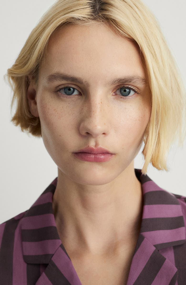 MANGO Stripe Cotton Pajama Top, Alternate, color, Plum