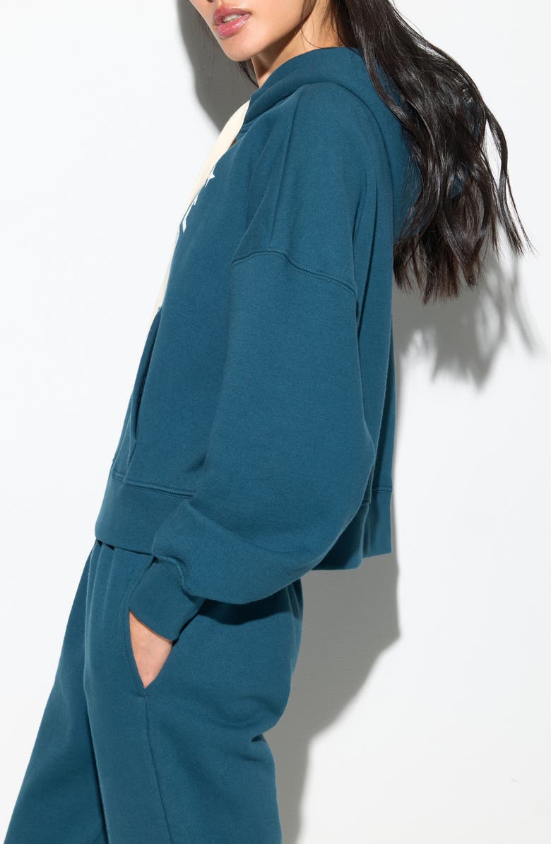 Spiritual Gangster Balance Olsen Crop Graphic Hoodie, Alternate, color, Midnight Teal