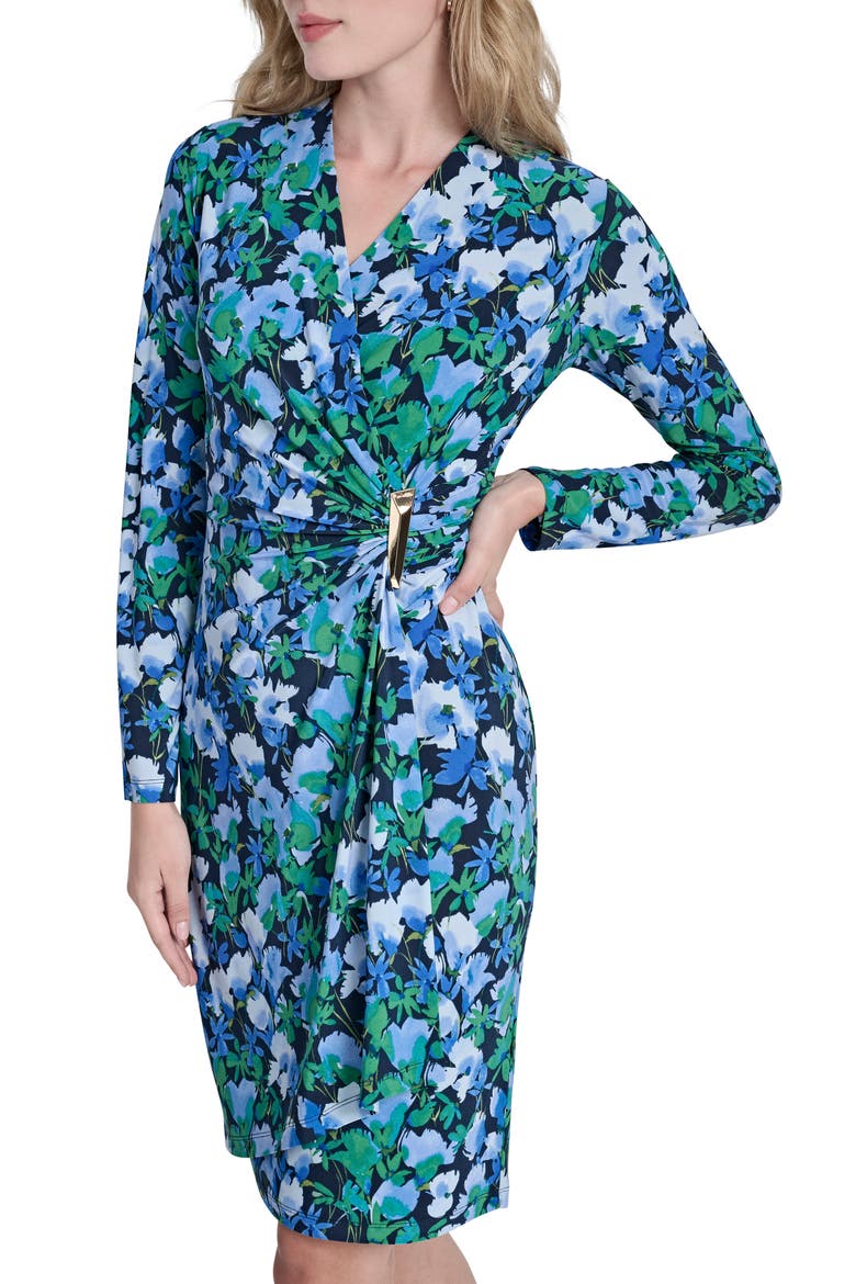 Long Sleeve Faux Wrap Dress, Alternate, color, FERN MULTI