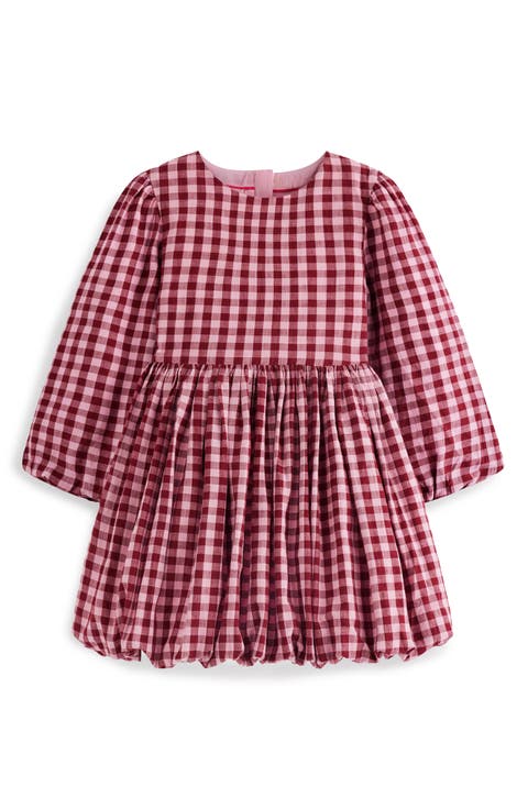 Kids' Check Long Sleeve Bubble Hem Dress