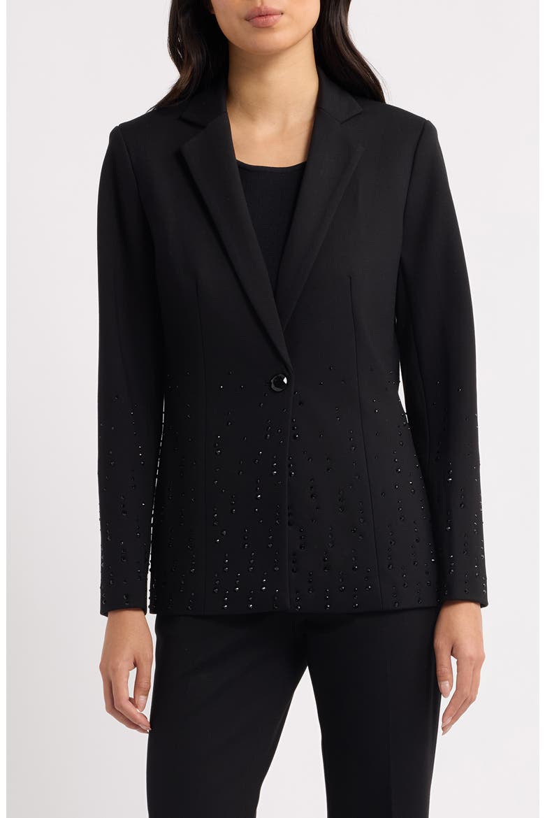 Droplet Embellished One Button Blazer, Main, color, ANNE BLACK