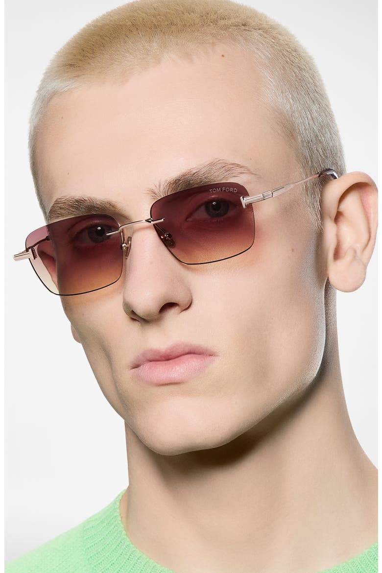 Jake 54mm Gradient Rectangular Sunglasses, Alternate, color, ROSE GOLD / PURPLE / AMBER