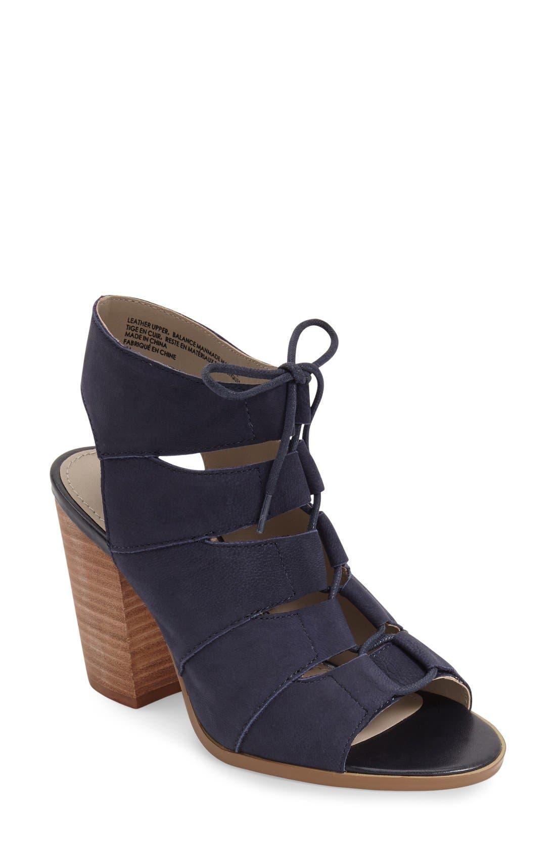 'Drea' Peep Toe Leather Sandal, Main, color, NAVY NUBUCK