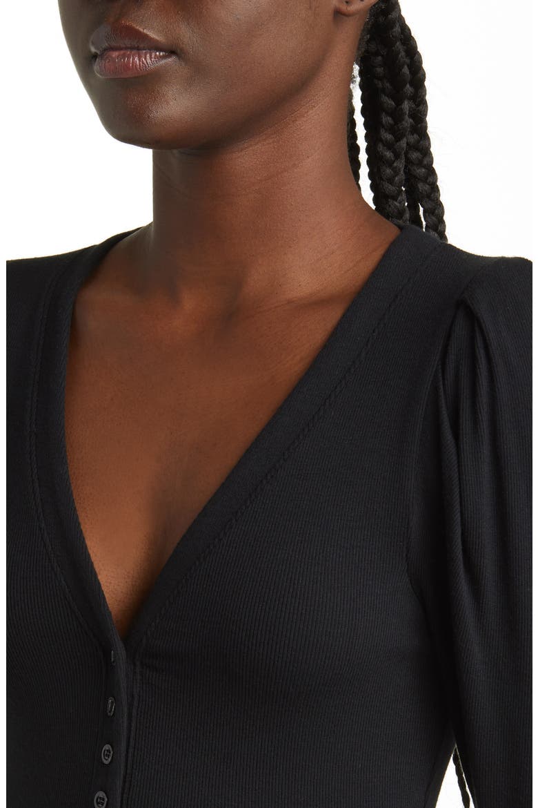 Puff Shoulder Rib Henley, Alternate, color, BLACK
