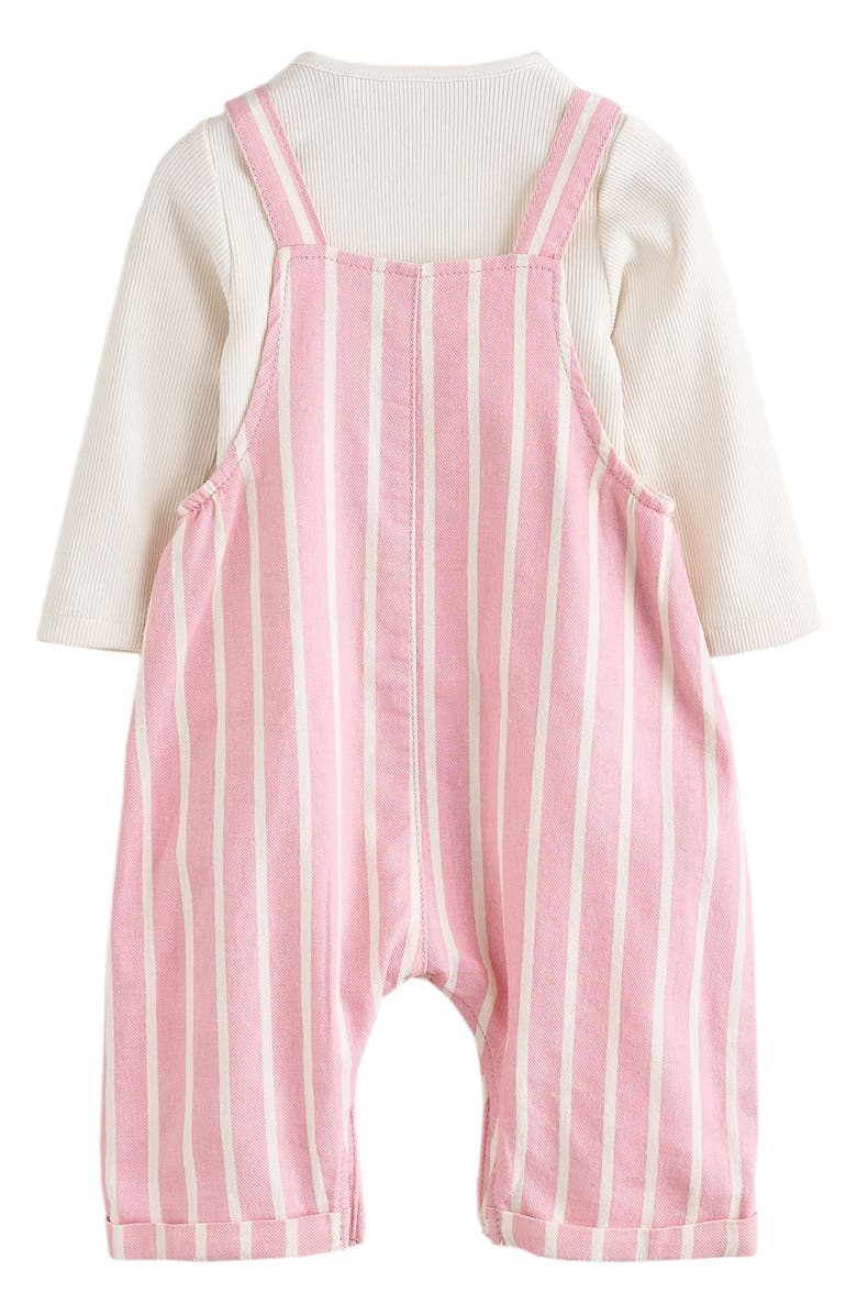 NEXT Stripe Overalls & Long Sleeve T-Shirt, Alternate, color, Pink