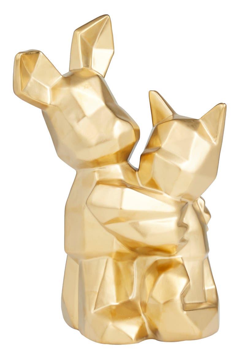 Goldtone Porcelain Cubist Dog Sculpture, Main, color, GOLD