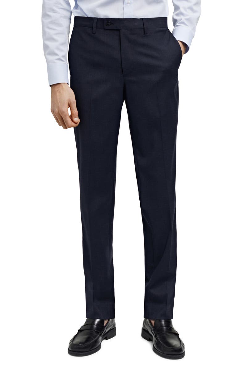 MANGO Superslim Fit Dark Navy Flat Front Stretch Dress Pants, Main, color, 