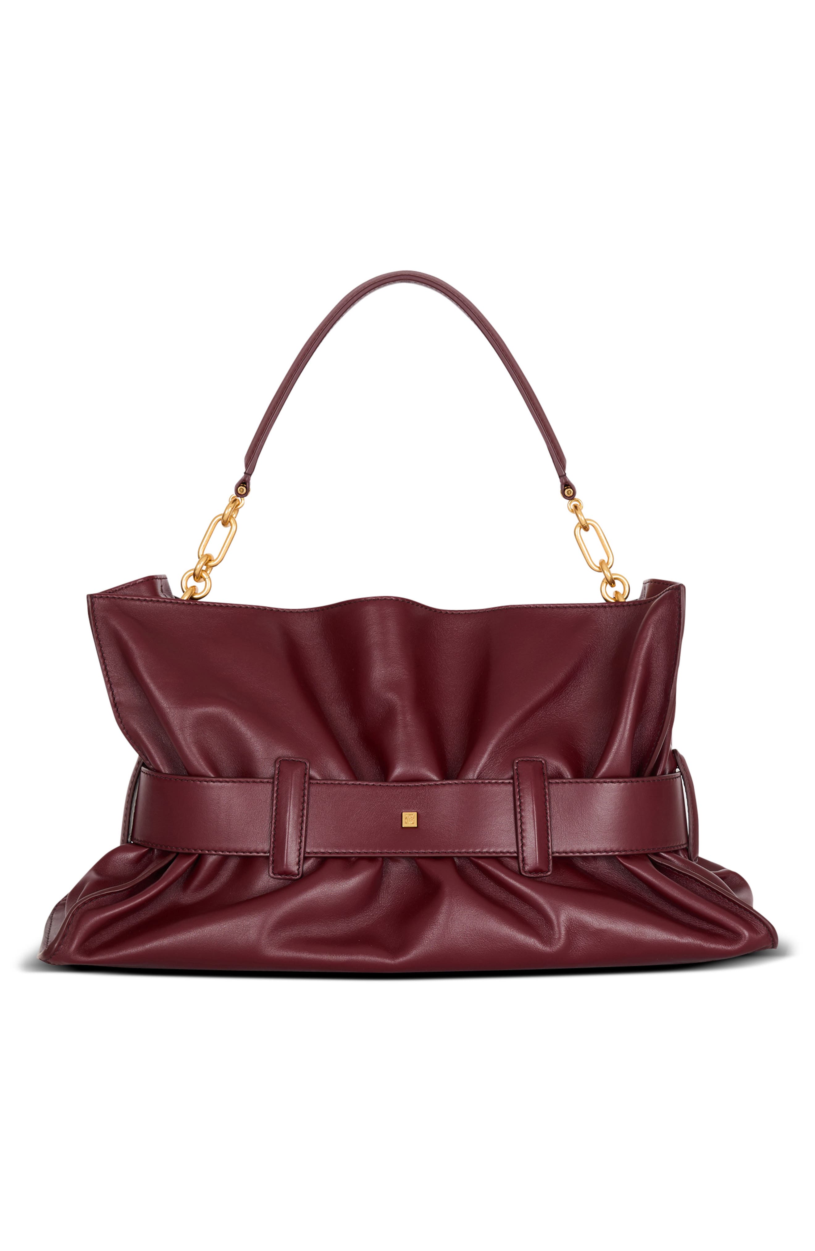 Balmain Medium Anthem Leather Shoulder Bag, Alternate, color, 3Ar Eggplant