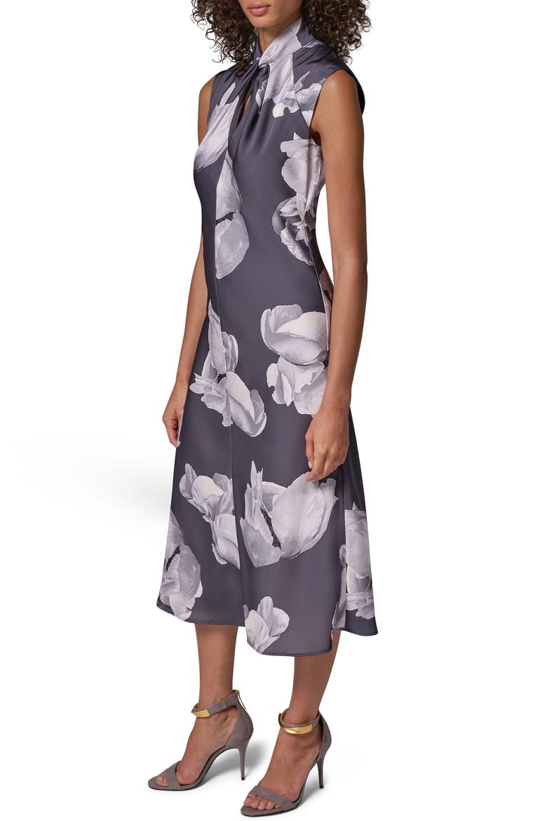 Twist Neck Midi Dress, Alternate, color, CHAR MULTI