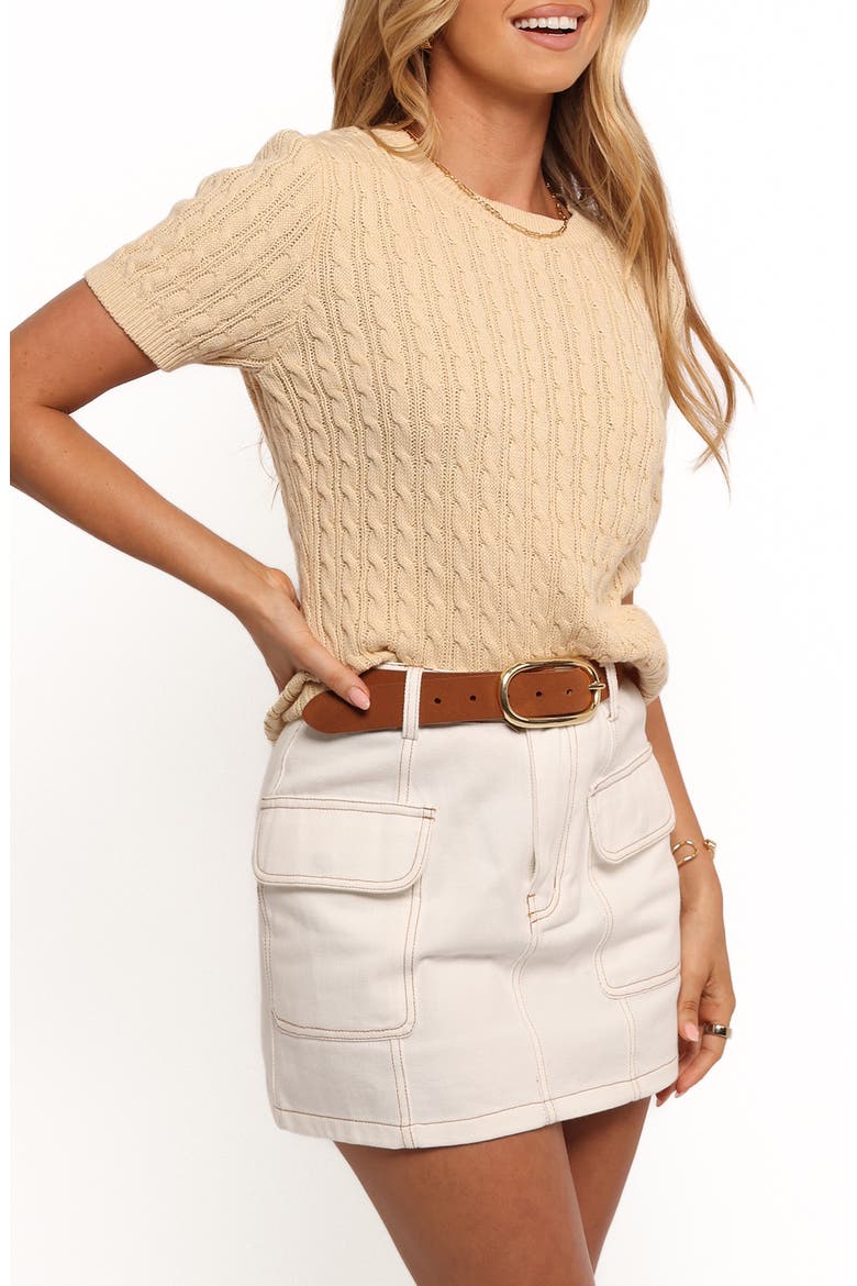 Maya Cable Knit Short Sleeve Sweater, Alternate, color, CREAM