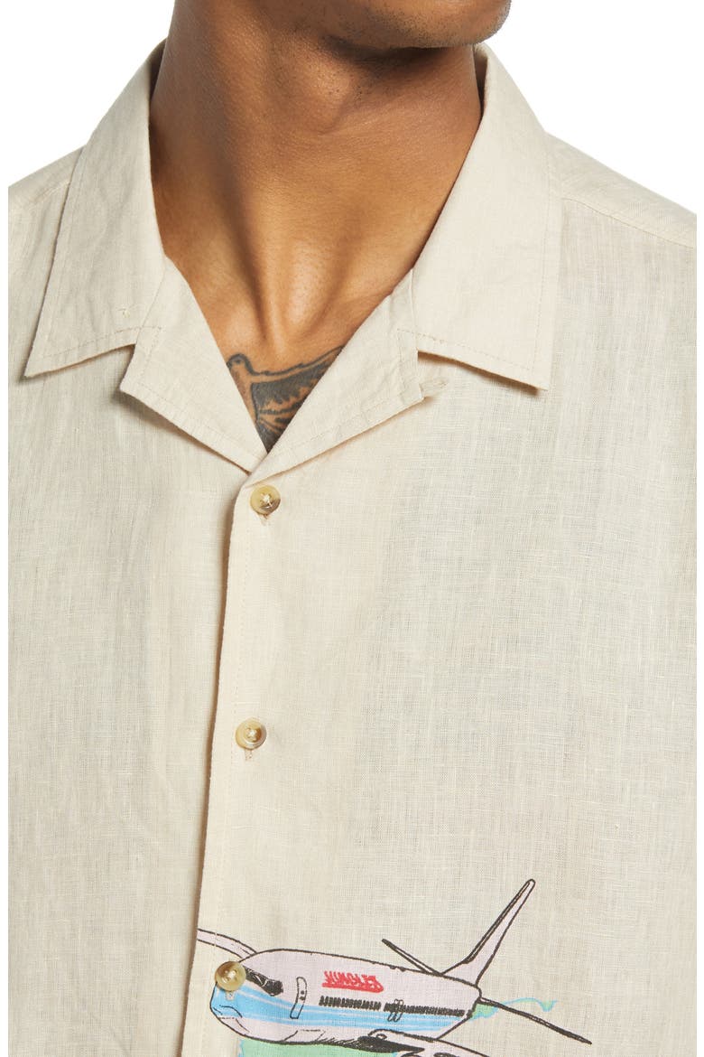 Safe Trip Short Sleeve Linen Button-Up Shirt, Alternate, color, CREAM