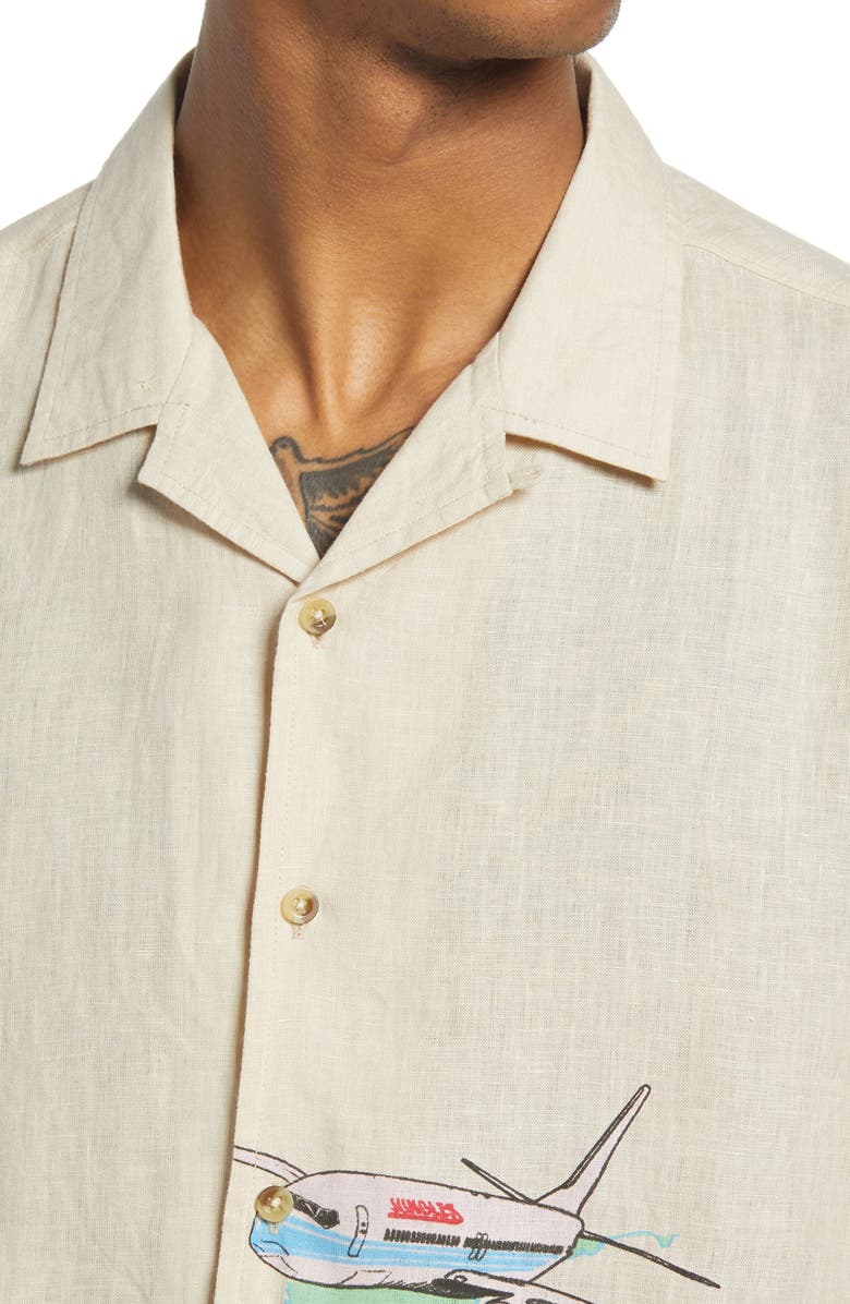 JUNGLES Safe Trip Short Sleeve Linen Button-Up Shirt, Alternate, color,