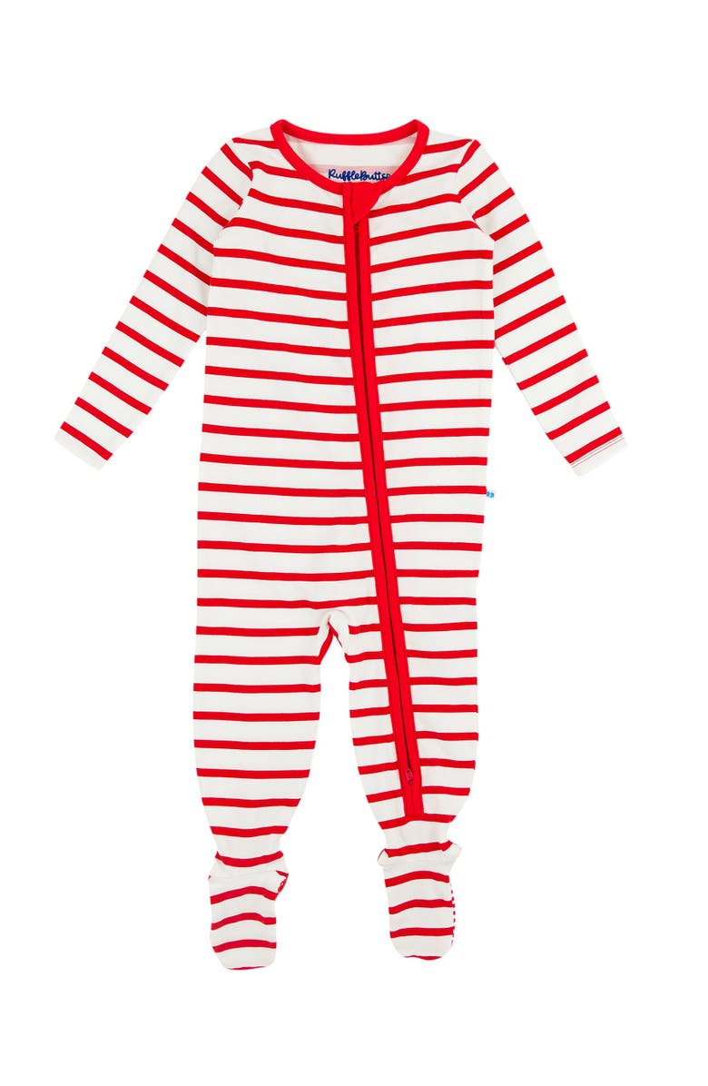 RuggedButts Modal Blend Baby Boys One Piece Footie Pajamas, Main, color, Red & White Stripe