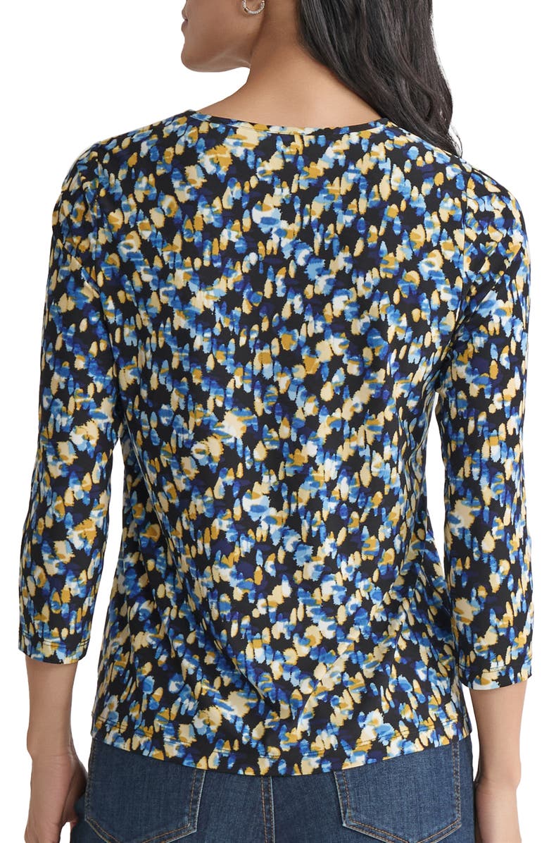 Jones New York Abstract Keyhole Three-Quarter Sleeve Crepe Top, Alternate, color, Jones Black Multi