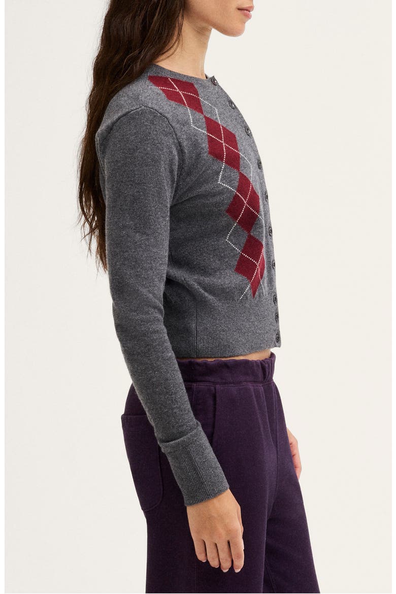 The Sophia Argyle SoftWool Cardigan, Alternate, color, HEATHER GREY AND MERLOT ARGYLE