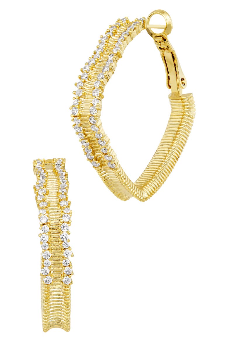 18k Gold Plated Square Sparkle Hoop Earrings, Main, color, YELLOW