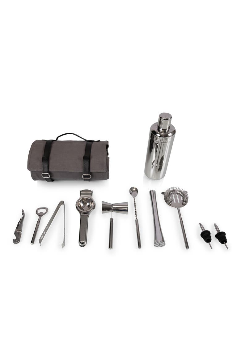 Barkeep Roll Up 12-Piece Bar Tool Set, Main, color, GRAY
