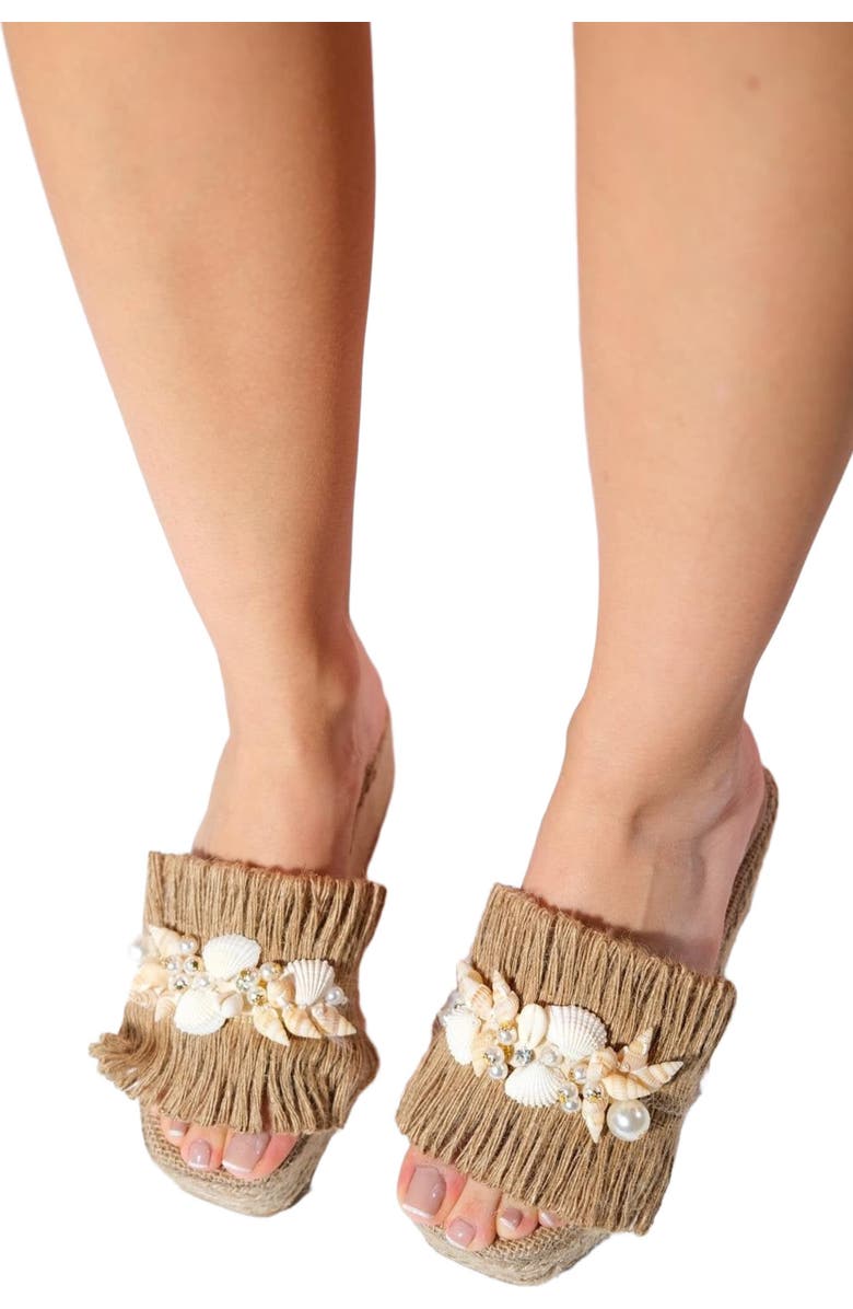 Prologue Shoes Dion Raffia Seashell Wedge Mules, Alternate, color,