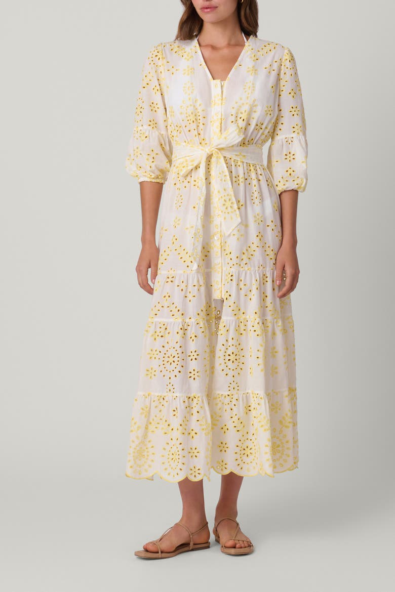 Embroidered Eyelet Santorini Dress Coverup, Main, color, Lemon/Optic White