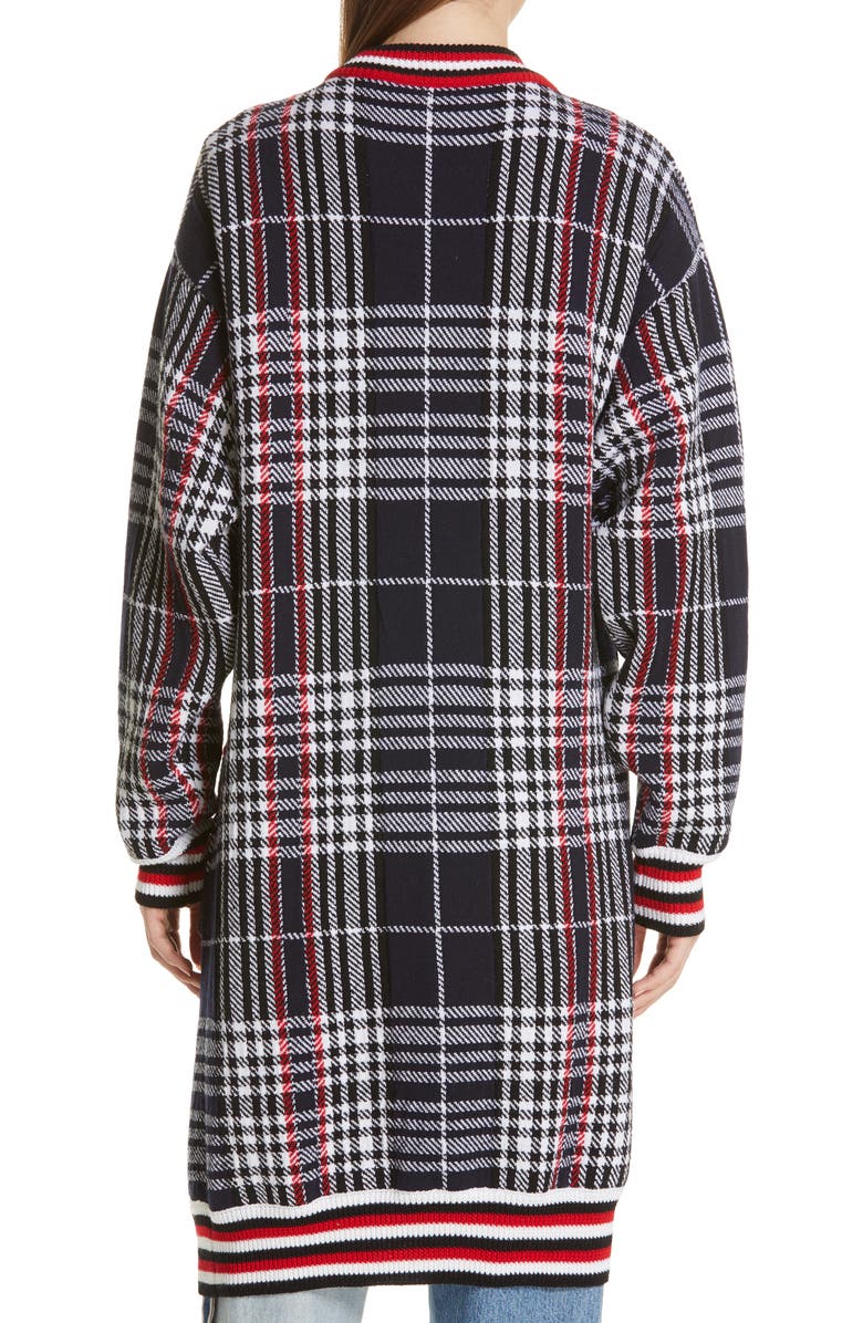 MONSE Tie Neck Longline Plaid Wool Cardigan, Alternate, color, 