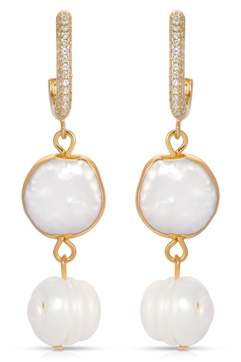 Cultured Freshwater Pearl Drop Huggie Hoop Earrings, Alternate, color, GOLD