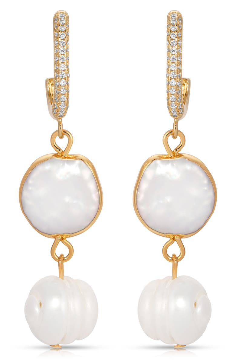 Ettika Cultured Freshwater Pearl Drop Huggie Hoop Earrings, Alternate, color, Gold