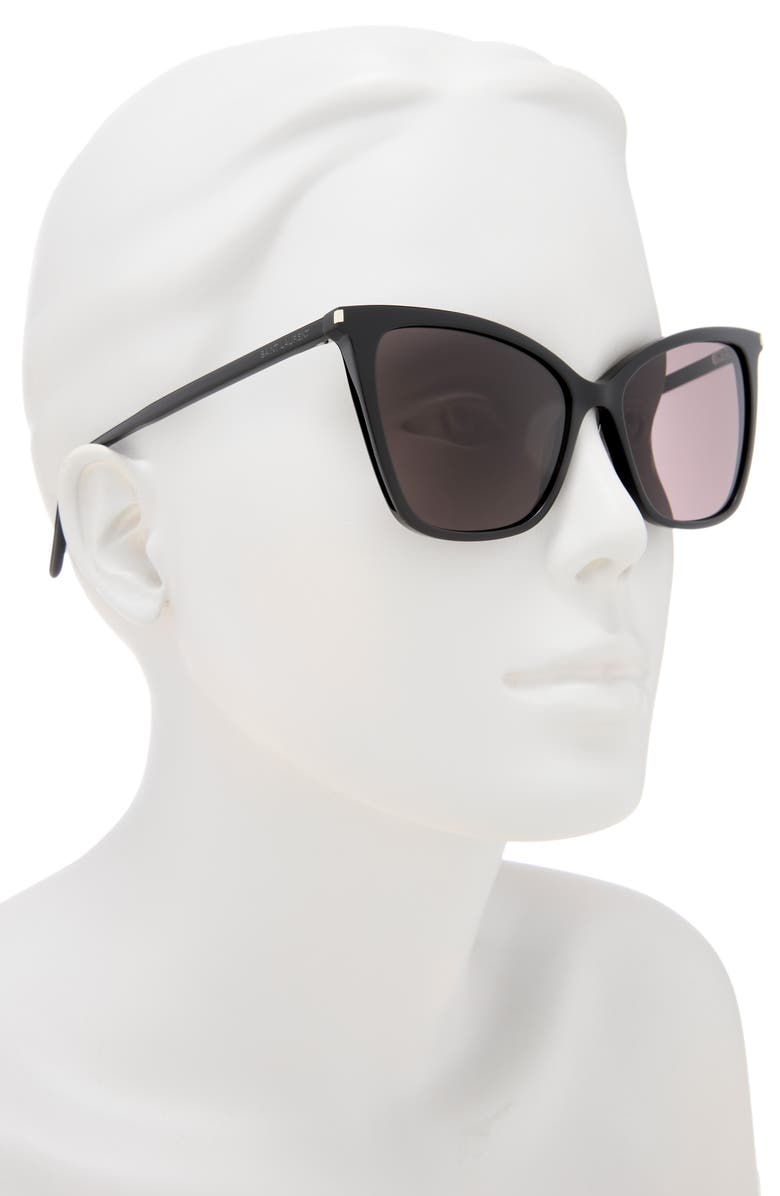 Saint Laurent 55mm Cat Eye Sunglasses, Alternate, color, Black Black Black