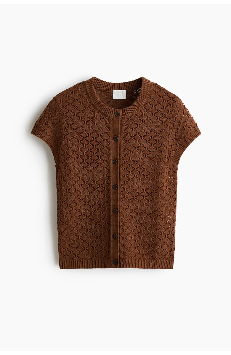H&M Cap-sleeved Pointelle-knit Cardigan, Alternate, color, Brown