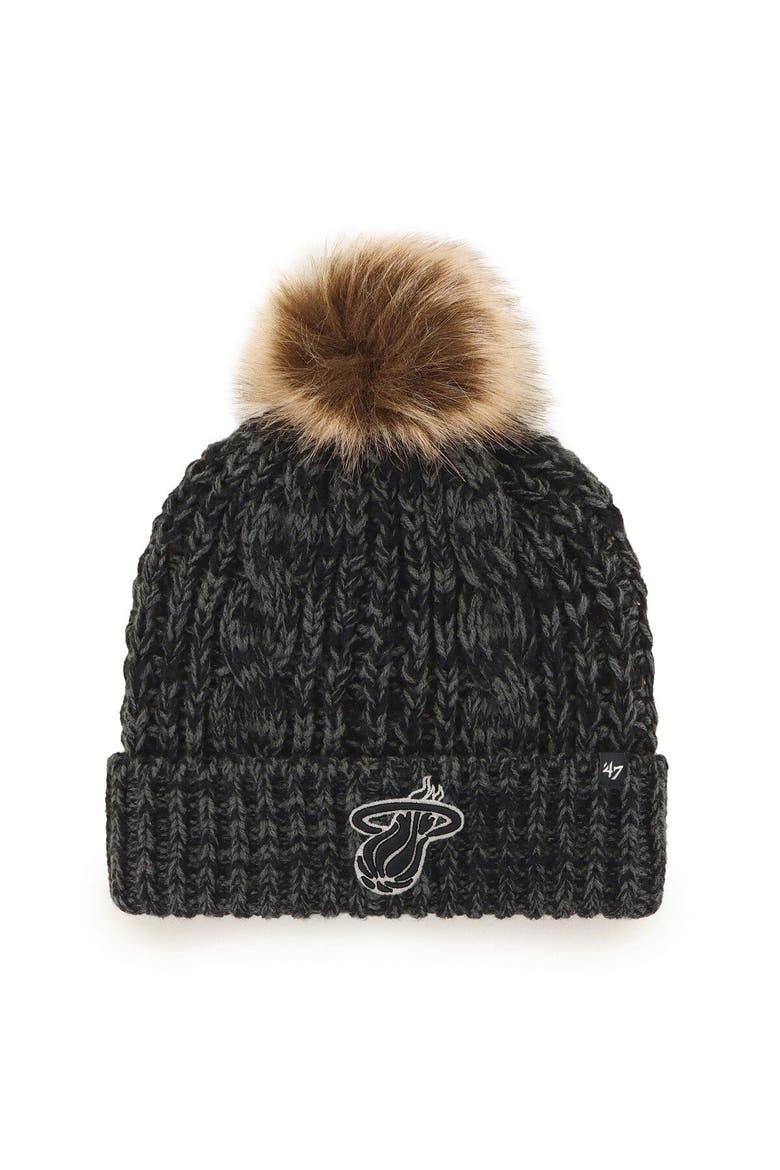 Women's '47 Black Miami Heat Meeko Cuffed Knit Hat with Pom, Main, color, Black