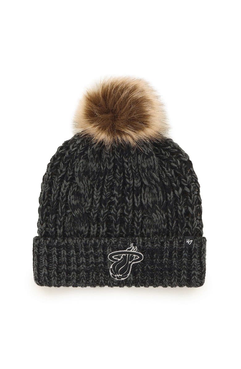 '47 Women's '47 Black Miami Heat Meeko Cuffed Knit Hat with Pom, Main, color, Black