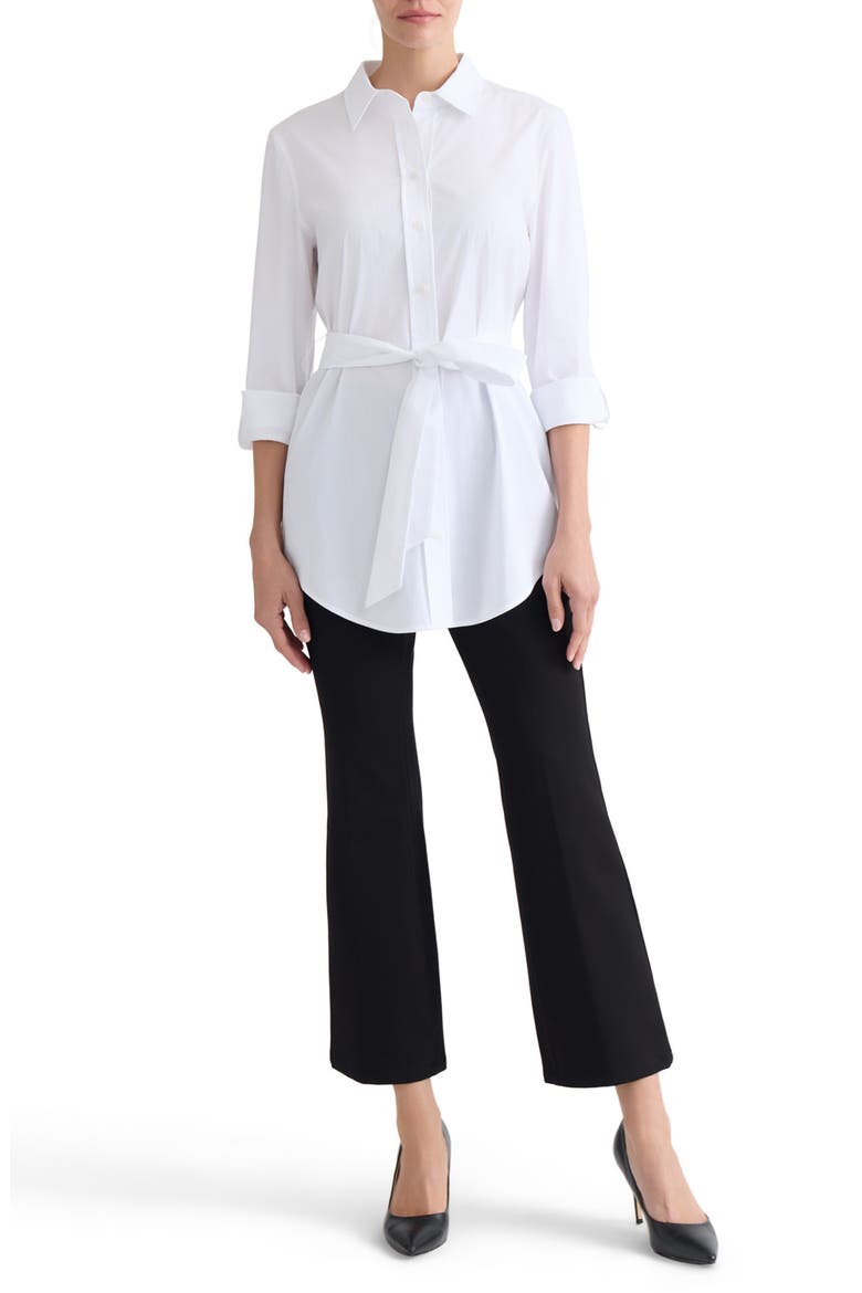 Belted Button Front Roll Sleeve Shirt, Alternate, color, NATURAL WHITE