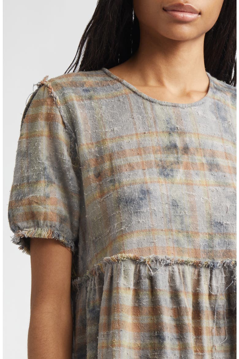 Plaid Shredded Relaxed Cotton Flannel Midi Dress, Alternate, color, OVERDYED LIGHT BLUE PLAID