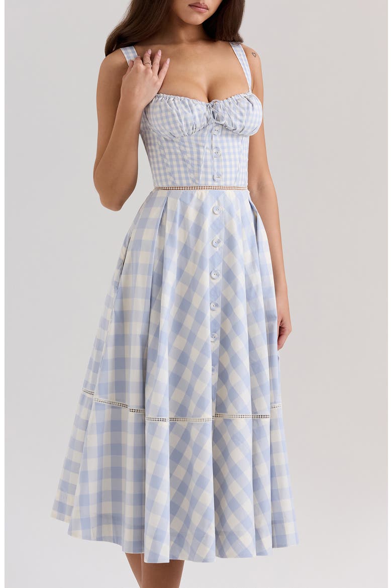 Chiarina Gingham Stretch Cotton Midi Sundress, Alternate, color, GINGHAM ZEN BLUE