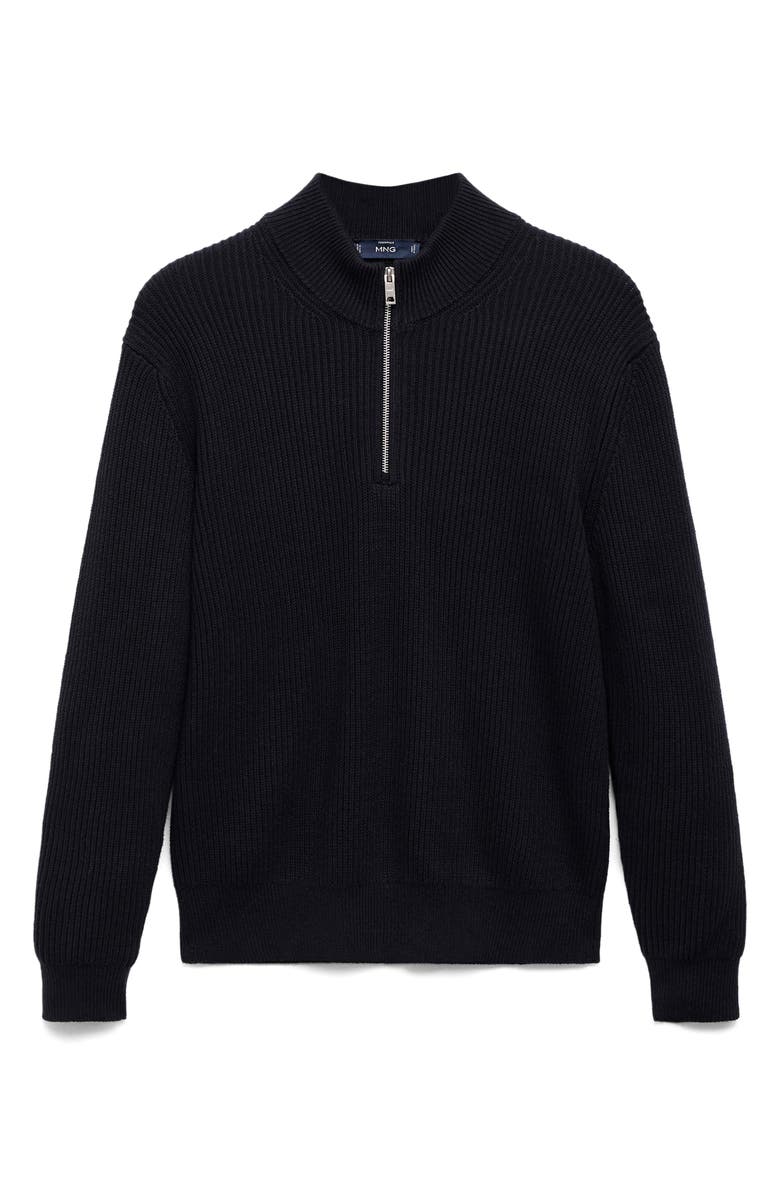 MANGO Perkins Quarter Zip Sweater, Alternate, color, Navy