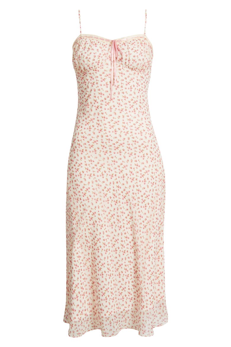 Tie Front Chiffon Midi Dress, Alternate, color, IVORY- PINK ELIZABETH FLORAL