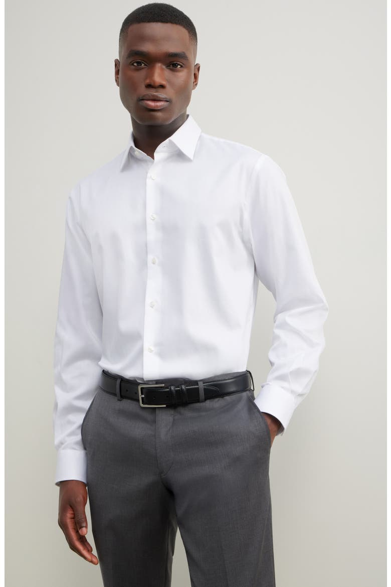 Traditional Fit Solid Herringone Dress Shirt, Main, color, WHITE HERRINGBONE