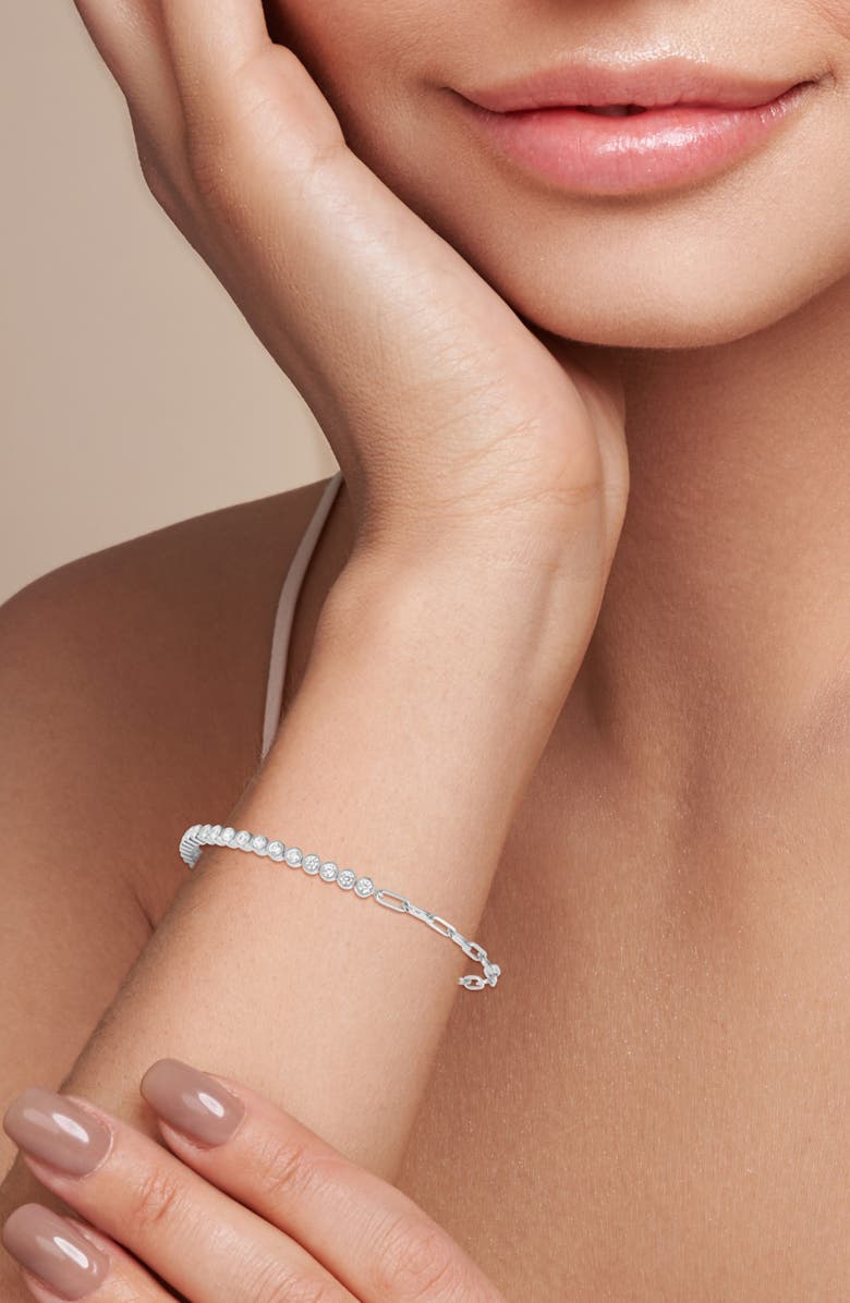 GLAZE JEWELRY Cubic Zirconia Paper Clip Chain Bracelet, Alternate, color, Silver