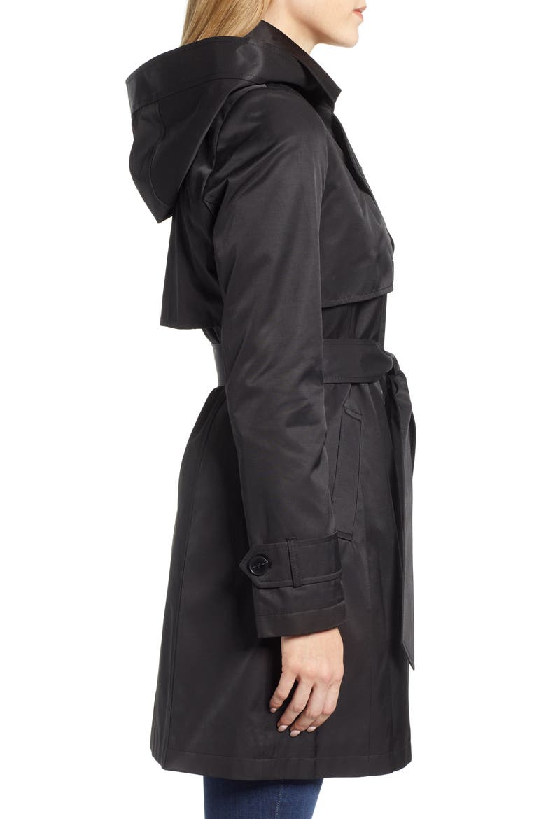Hooded Trench Coat, Alternate, color, BLACK
