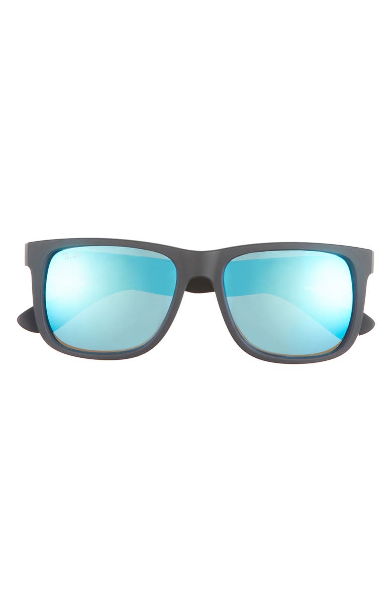 Ray-Ban Justin 54mm Rectangular Sunglasses, Alternate, color, Black/ Green Mirror/ Blue