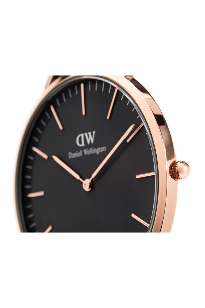 Classic Sheffield Leather Strap Watch, 36mm, Alternate, color, BLACK / ROSE GOLD