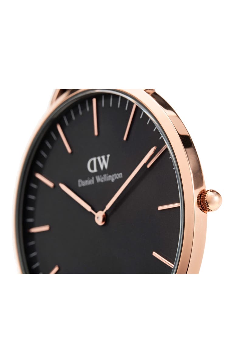 Daniel Wellington Classic Sheffield Leather Strap Watch, 36mm, Alternate, color, Black / Rose Gold