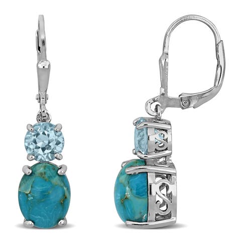 Turquoise & Blue Topaz Two-Stone Earrings