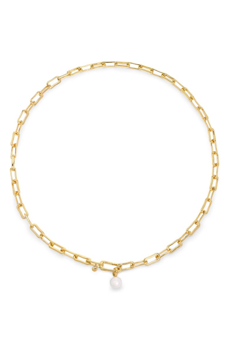 Monica Vinader Alta Freshwater Pearl Slim Chain Necklace, Main, color, 18Ct Gold Vermeil / Pearl