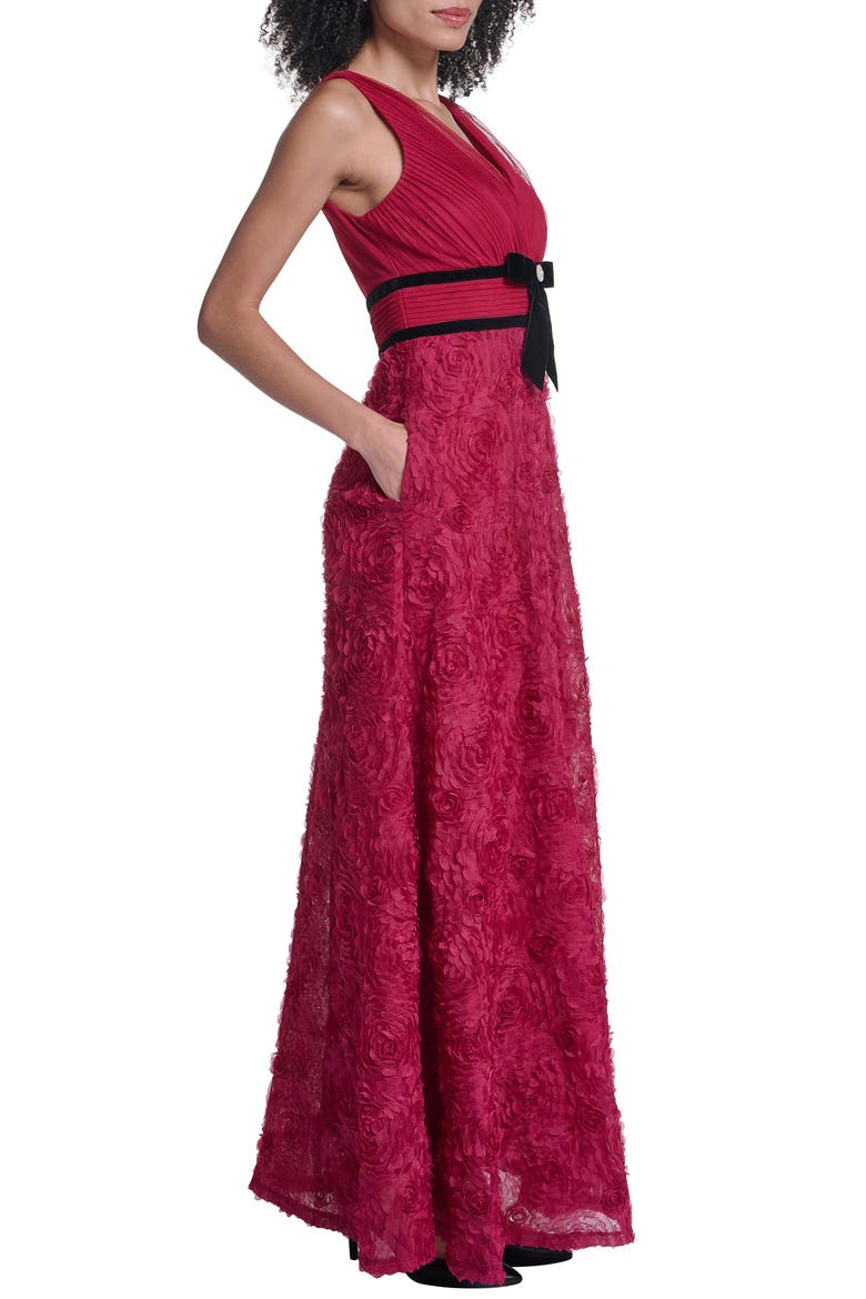 Floral Bow Waist Sleeveless Gown, Alternate, color, CHERRY