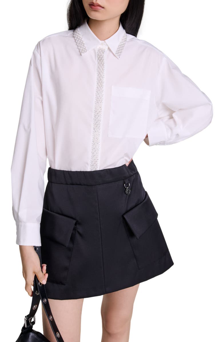 maje Short satin skirt, Alternate, color,