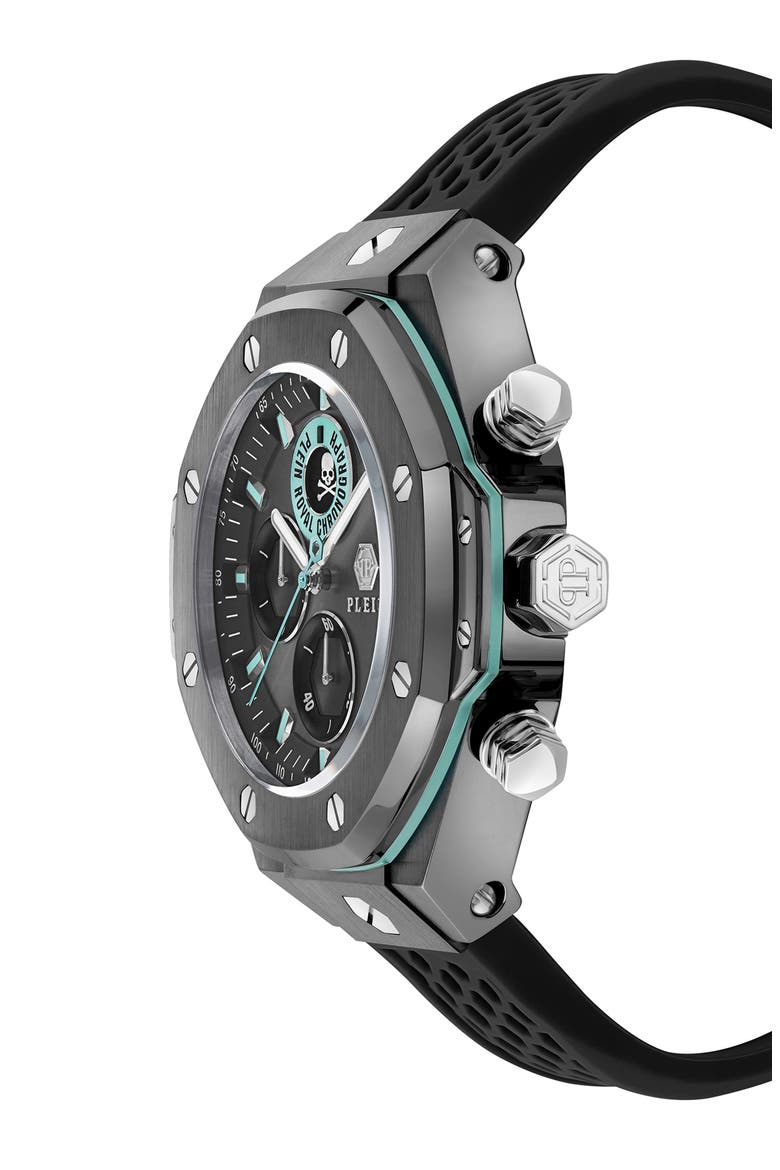 Plein Royal Chronograph Silicone Strap Watch, 46mm, Alternate, color, GUN01