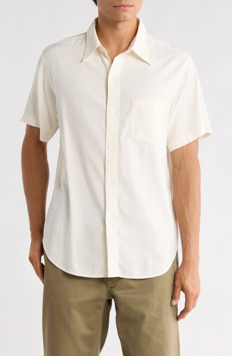 BUCK MASON Draped Twill Short Sleeve Button-Up Shirt, Main, color, Natural