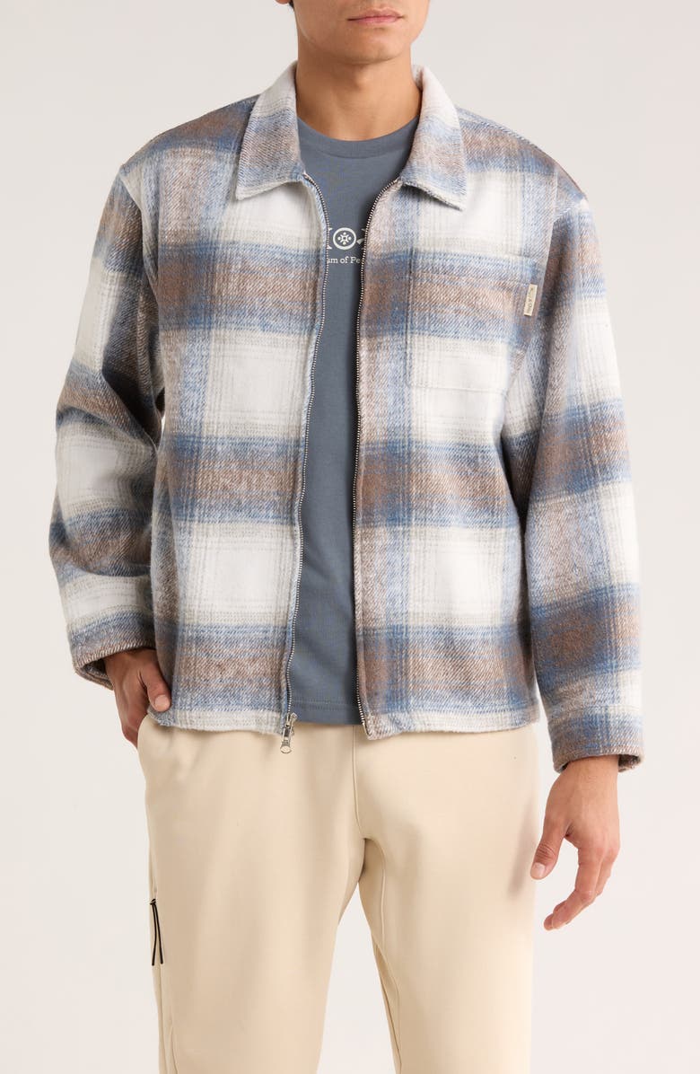 Museum of Peace & Quiet Wordmark Plaid Zip Shirt Jacket, Main, color, Slate