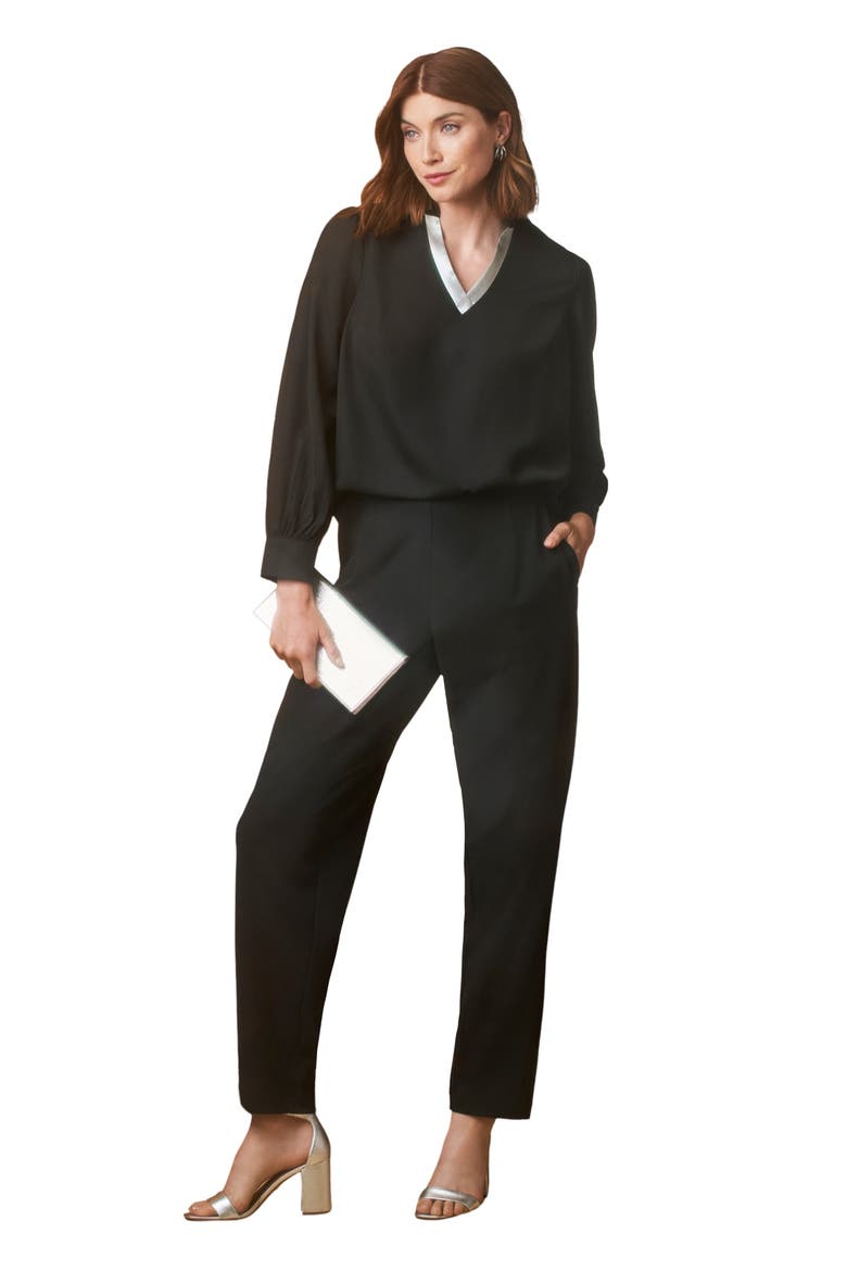 Georgette V Neck Blouse, Main, color, BLACK